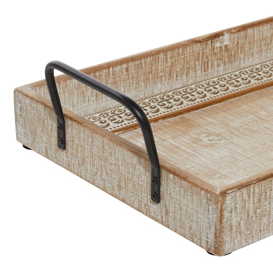 Brown Wood Boho Style Tray Set
